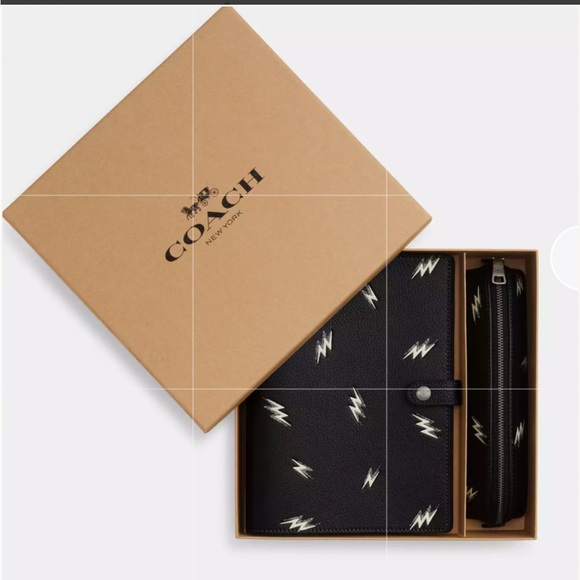 ⚡️ COACH BOXED NOTEBOOK AND PENCIL CASE SET WITH LIGHTING BOLT PRINT ⚡️ NWT ⚡️